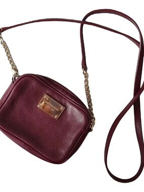 Michael Kors Wine Pebbled Leather Crossbody Bag with Gold Hardware